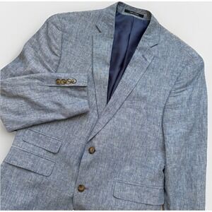 Bar III Mens Linen Cotton Blazer Sport Coat 40R Slim Fit Chambray Blue Jacket